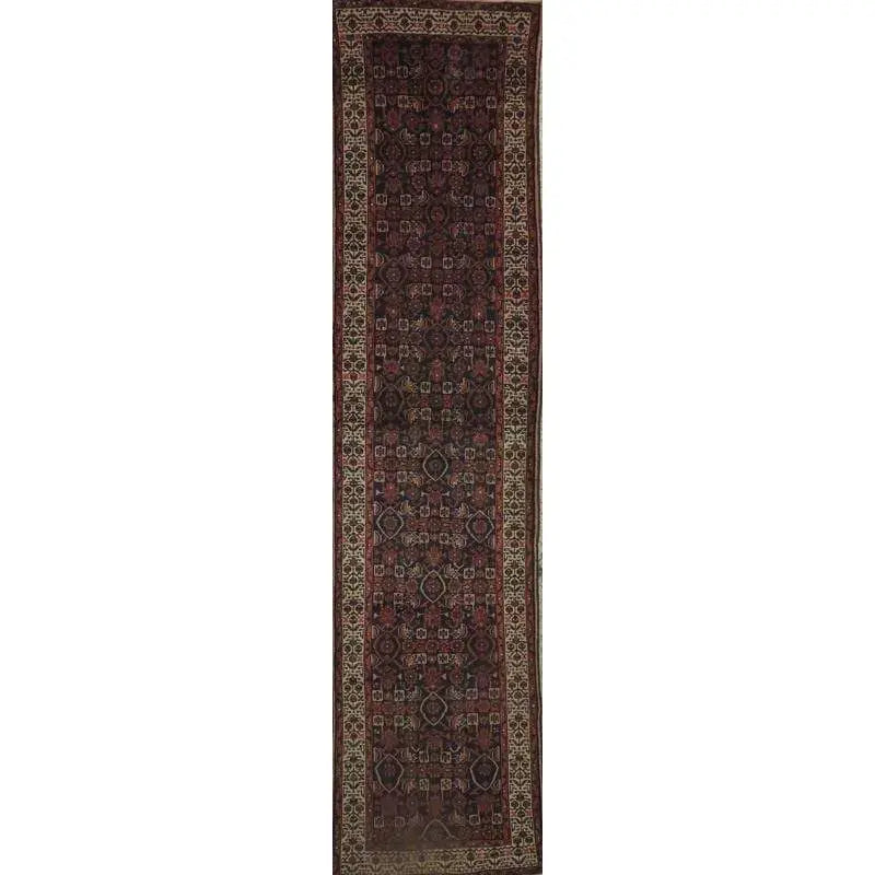 One Of The Kind Hand-Knotted Persian Wool Rug _ Luxurious Vintage Design, 10'5" x 2'6", Artisan Crafted